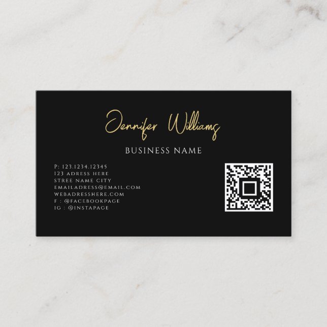Cartão De Visita Script de código QR personalizado mínimo preto e b (Frente)