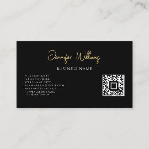 Cartão De Visita Script de Código QR Personalizado Preto e Branco M
