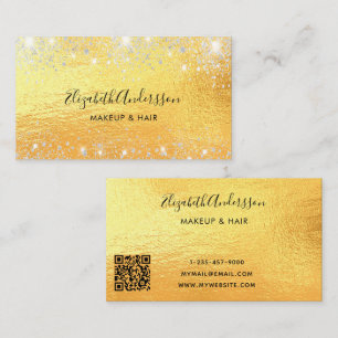 Cartão De Visita script de código QR prateado Dourado