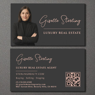 Cartão De Visita Script de Código QR Rosa do Blush Real Estate do L