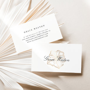 Cartão De Visita Script de Flor Hibiscus Dourado Elegante