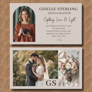 Cartão De Visita Script de Foto Elegante Neutro do Taupe Profession