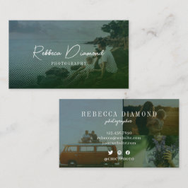 Cartão De Visita Script de Fotografias do Modern Emerald Green Over