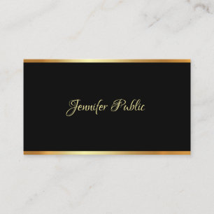 Cartão De Visita Script de mão profissional simples preto Dourado