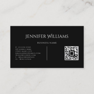 Cartão De Visita Script de QR Code Personalizado Preto Minimalista 