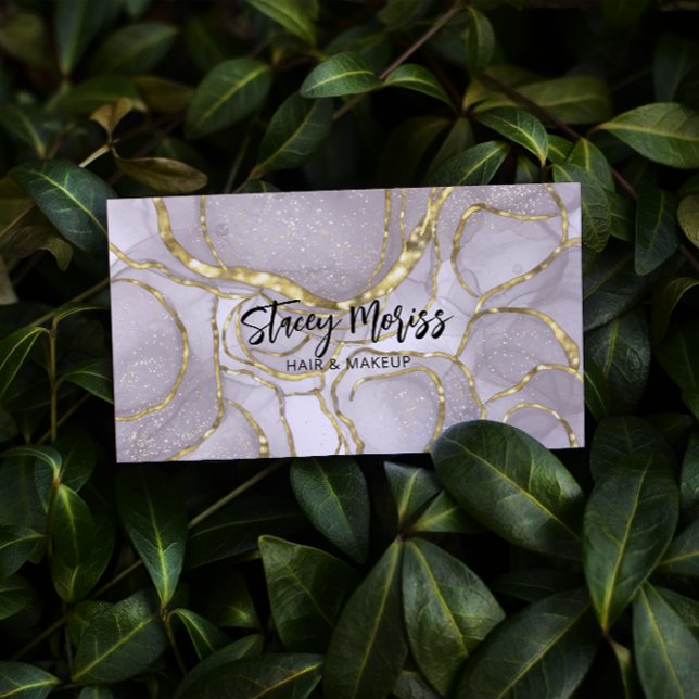 Cartão De Visita Script Dourado de Abstrato de Código QR de Goma Mo (Criador carregado)