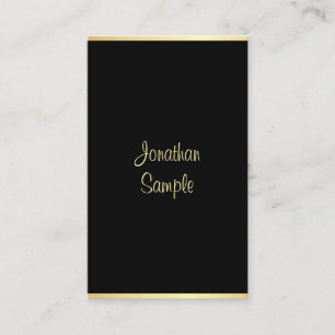 Cartão De Visita Script Dourado de Mão Preto Moderno Personalizado