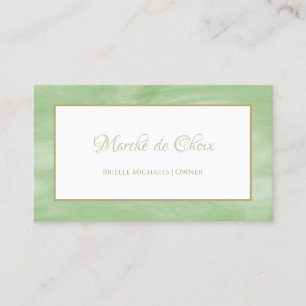 Cartão De Visita Script Dourado Elegante de Mármore Verde de Perid