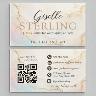 Cartão De Visita Script Dourado Opal Elegante do Técnico Lash