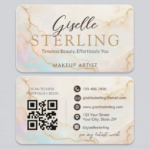 Cartão De Visita Script Elegante de Pedra Opal de Luxo QR