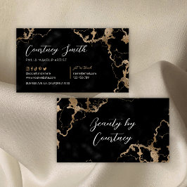 Cartão De Visita Script Elegante Dourado e preto Marble Moderno Úni