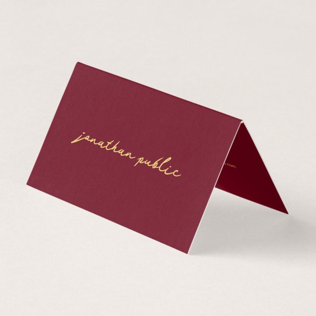 Cartão De Visita Script Elegante Personalizado Vermelho e Modelo Do (Frente)