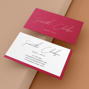 Cartão De Visita Script Escrito à Mão Minimalista Moderno Rosa Quen