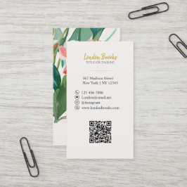 Cartão De Visita Script Floral Elegante Dourado | Código QR das míd