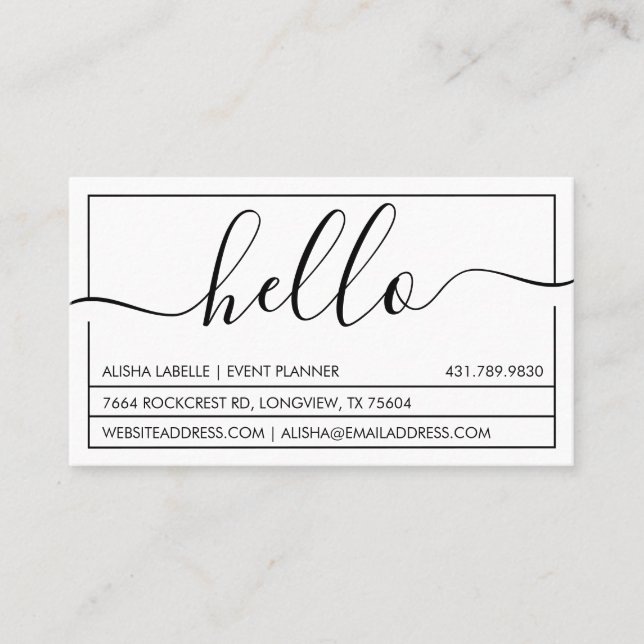 Cartão De Visita Script Hello | Branco mínimo moderno e Na moda (Frente)