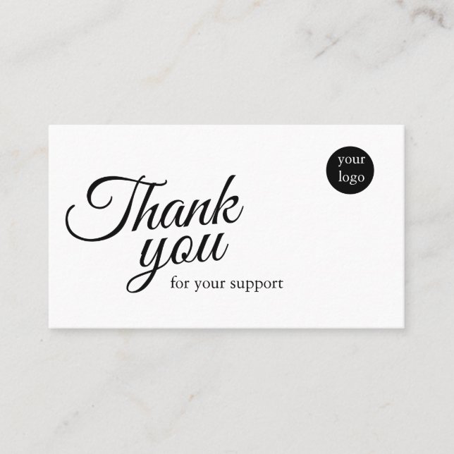 Cartão De Visita Script Logo Thank You Card for Your Support Busine (Frente)