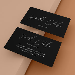 Cartão De Visita Script Manuscrito Monocromático Minimalista Preto