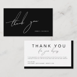 Cartão De Visita Script manuscrito preto simples, branco, obrigado