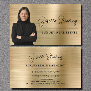Cartão De Visita Script Metálico Dourado Faux Imobiliário De Luxo