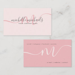 Cartão De Visita  Script Mínimo de Monograma de Blush Rosa Pálido 