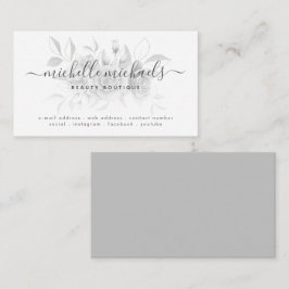 Cartão De Visita Script Mínimo Floral de Cinzas Silver Moderno 