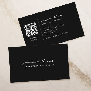 Cartão De Visita Script mínimo preto e branco profissional
