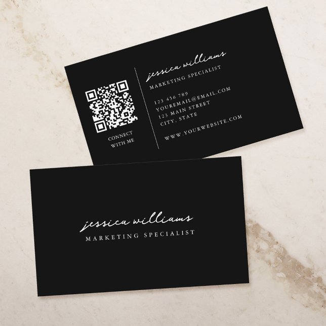 Cartão De Visita Script mínimo preto e branco profissional (Criador carregado)
