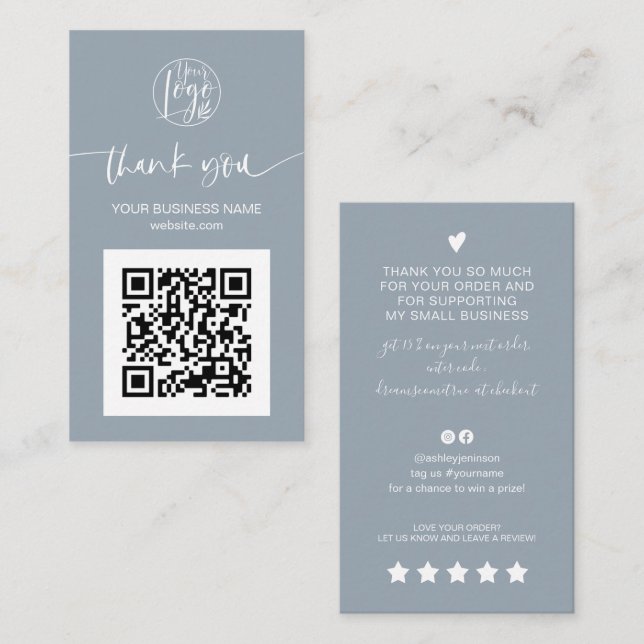 Cartão De Visita Script moderno Código QR posty obrigado de ordem a (Frente/Verso)
