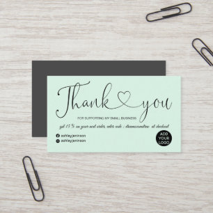 Cartão De Visita Script moderno obrigado de ordem azul teal