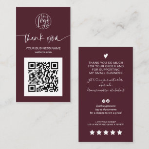 Cartão De Visita Script moderno - obrigado de pedido de burgundy de