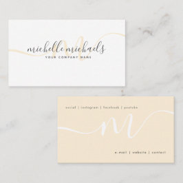 Cartão De Visita  Script Monograma Mínimo de Creme Dourado Simples 