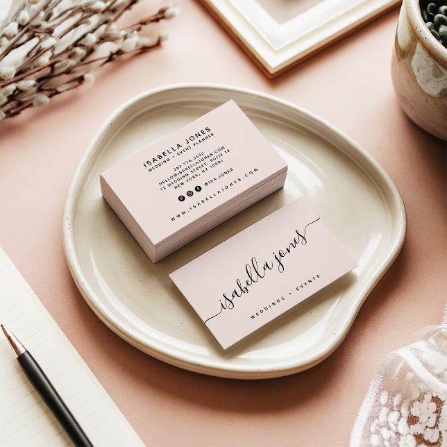 Cartão De Visita Script profissional de luxo rosa-pincel mínimo (Minimalist blush pink professional luxe script)