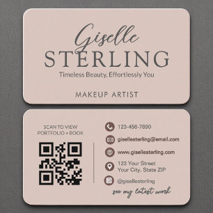 Cartão De Visita Script Rosa Espelho Elegante de Código QR Moderno
