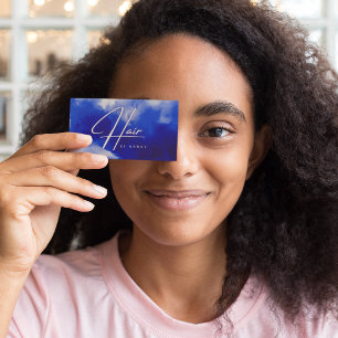 Cartão De Visita Script Stylist de Cabelo Neon Azul