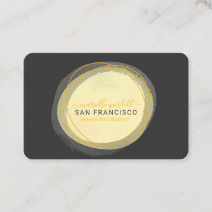 Cartão De Visita Script Sun Dourado Watercolor Circular Preto