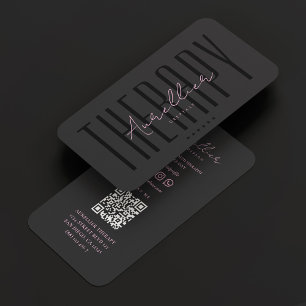Cartão De Visita Script Terapista Preto-Rosa Aestético Moderno