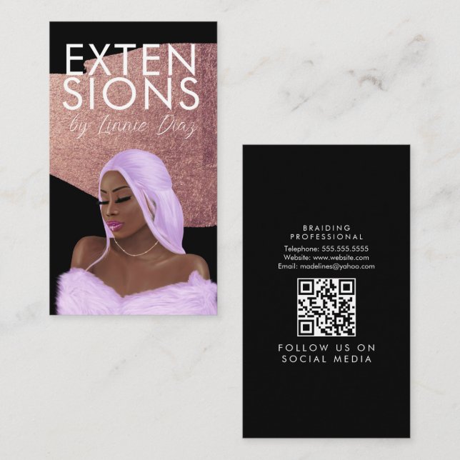 Cartão De Visita Scripts de Salão de Barras das Extensões de Estilo (Frente/Verso)