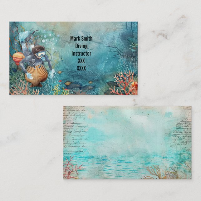 Cartão De Visita Scuba Diver Diving underwater  (Frente/Verso)