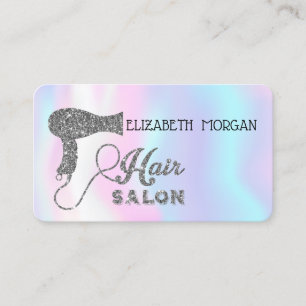 Cartão De Visita Secador de Cabelo Prateado Holográfico Moderno,Sal