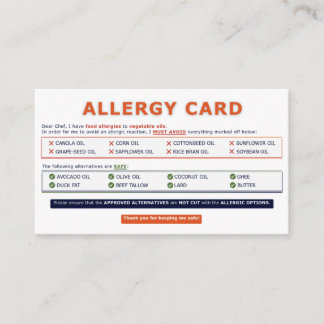 Cartão De Visita Seed Oil Allergy Card