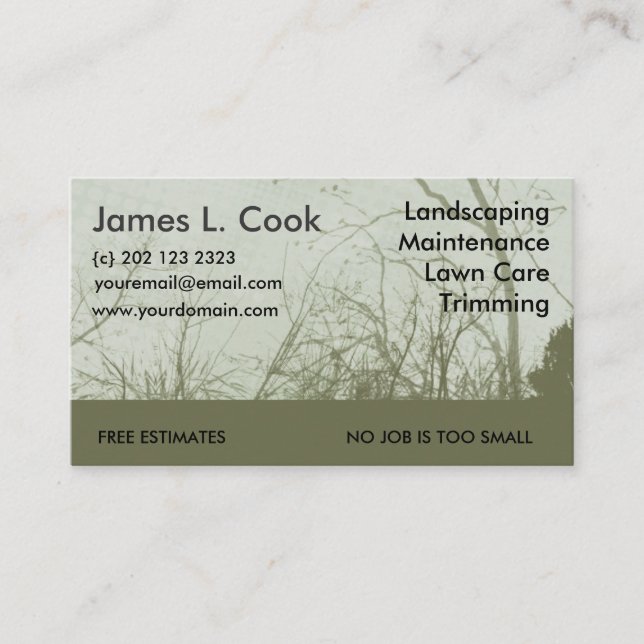 Cartão De Visita Sega ajardinando verde elegante moderna do cuidado (Frente)