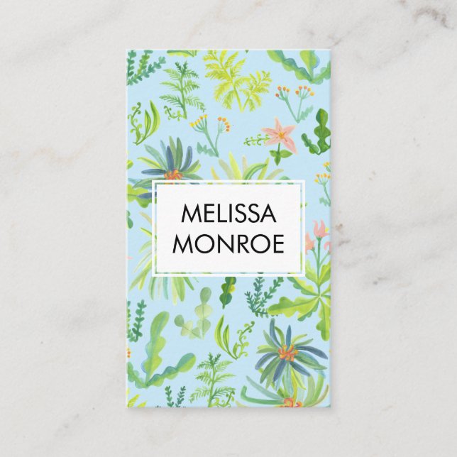 Cartão De Visita Selva de Cores Aquáticas Natureza Botânica Legante (Frente)