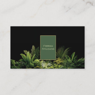 Cartão De Visita Selva Escura Folhagem Tropical Minimalista Preto
