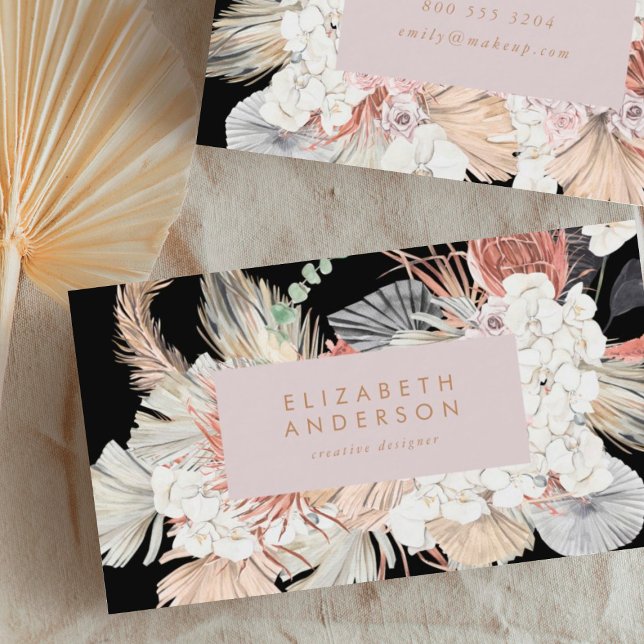 Cartão De Visita Selva Tropical Escura Floral de Grass (Criador carregado)