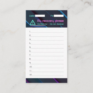 Cartão De Visita Semente de Recuperação de Senha de Carteira Crypto
