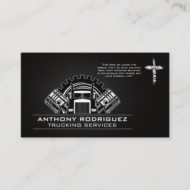 Cartão De Visita Semi Truck Gears and Pistons | Cruz (Frente)