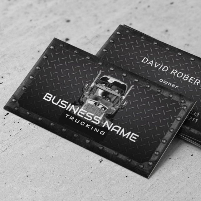 Cartão De Visita Semi Truck Professional Truck Black Metal (Criador carregado)