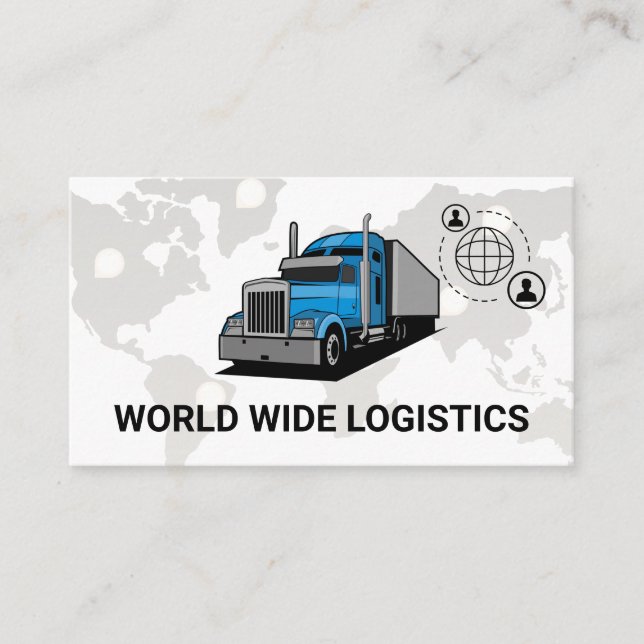 Cartão De Visita Semi Truck | Rede Mundial de Logística do Mapa (Frente)