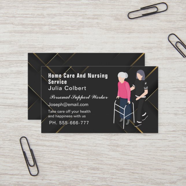 Cartão De Visita Senior Companion or Elderly Caregiver black & gold (Frente/Verso In Situ)