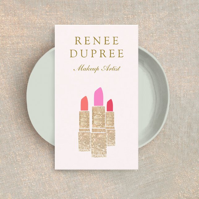 Cartão De Visita Sequência Rosa Lipstick Makeup Artist Beauty Salon (Criador carregado)